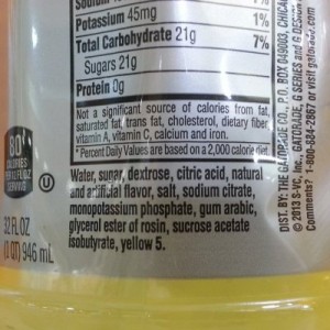close up of gatorade ingredients